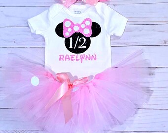 half birthday tutu dress Half Birthday Outfit - Coral Pink and Gold Glitter - embellished petti