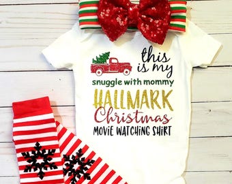 Hallmark Christmas Movie Watching Shirt or Bodysuit, Handmade / Mommy and Me Shirts / Baby Leggings/ Baby Headwraps Bow / 1st Christmas