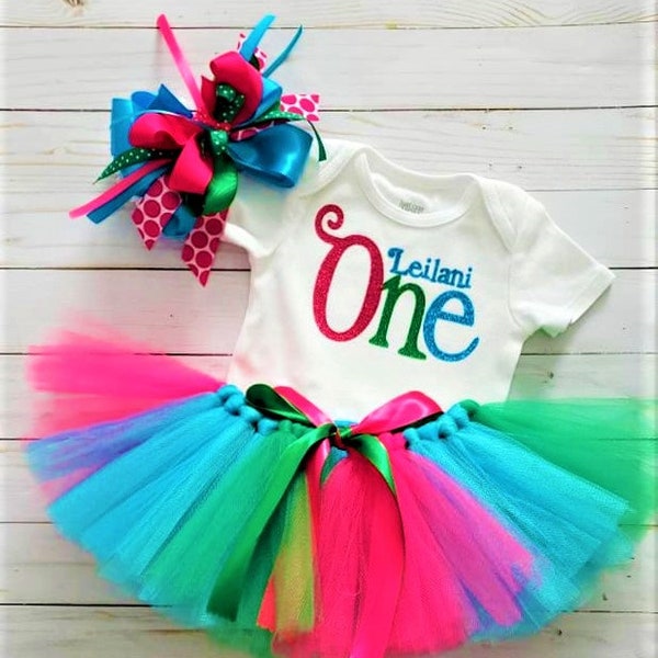 Trolls 1st Birthday outfit/girls 1st Birthday outfit/First/Flower Birthday outfit/Poppy headband/personalized/Spring outfit/custom handmade