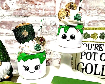 St. Patrick's Day Marshmallow Tiered Tray/Shamrock Display/Leprechaun Kitchen Table Decor/ Coffee Bar/ Table Arrangements/Fake Dessert