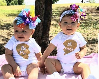 Bestfriends Baby Bodysuit and Handmade Headband Set for Twins