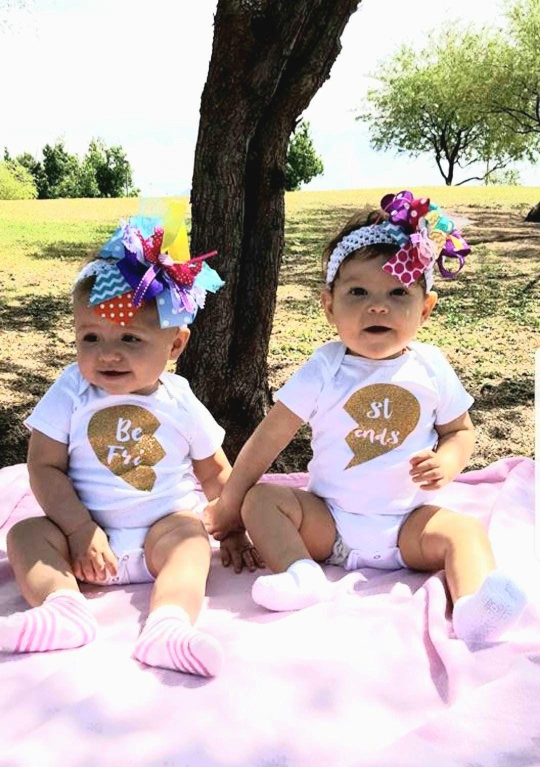 Bestfriends Baby Bodysuit and Handmade Headband Set for Twins