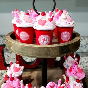 Faux Valentine Mini Starbucks Cups - Tiered Tray Decor /Coffee Bar/ Fake Desserts /Solo Cups / Cupid Mugs / Personalized Gifts/Whipped Cream
