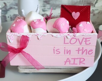 Valentines Tiered Tray Crate: Faux Marshmallows and Love Letter Fake Desserts / Candy Dishes / Personalized and Custom made /Mini Decor