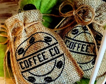 Small Burlap Coffee Sacks/Tiered Tray Decor/Coffee Beans/custom gifts/mini floral designs/spring decor/fake desserts