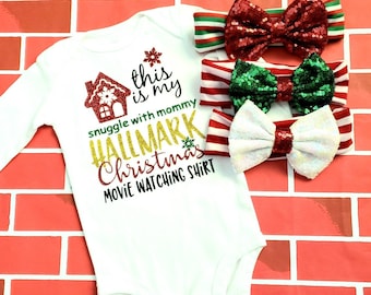 Hallmark Christmas Shirt/Baby Hallmark bodysuit/Baby Christmas  outfit/Christmas Headbands/Christmas shirt/Handmade/Mommy and me outfits