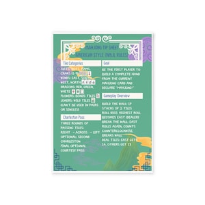 Mahjong Tip Card  American Mah Jongg Beginner Guide, 5x7 Game Rules Reference Sheet, Quick Guide for New Players, NMJL Style