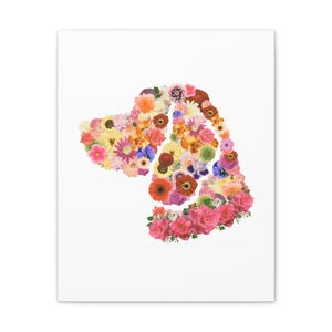 Floral Dog Silhouette Canvas Cottagecore Wall Art, Whimsical Pet Print, Boho Dog Décor