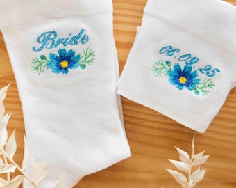 Etwas Blaues, personalisierte benutzerdefinierte Brauthochzeit oder Baumwollsocken Geschenk