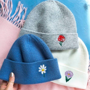 Birthday Flower Cashmere Beanie Hat image 1