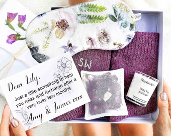 Self Care Gift Box: Silk Eye Mask, Socks, Candle for Women