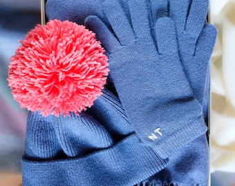 Personalised Cashmere Scarf Hat and Gloves Gift Set