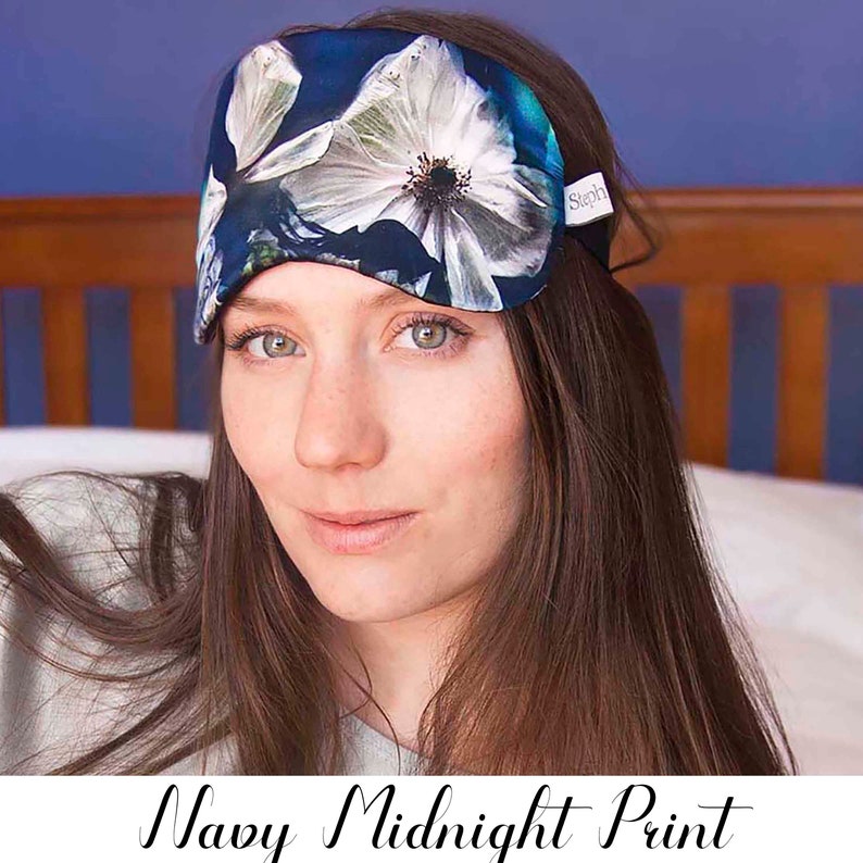 Silk Blindfold Eye Mask, Floral Luxury Birthday Gift Navy Midnight