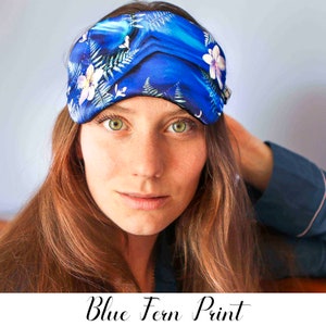 Silk Blindfold Eye Mask, Floral Luxury Birthday Gift Blue Fern