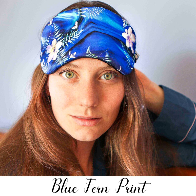 Silk Blindfold Eye Mask, Floral Luxury Birthday Gift Blue Fern