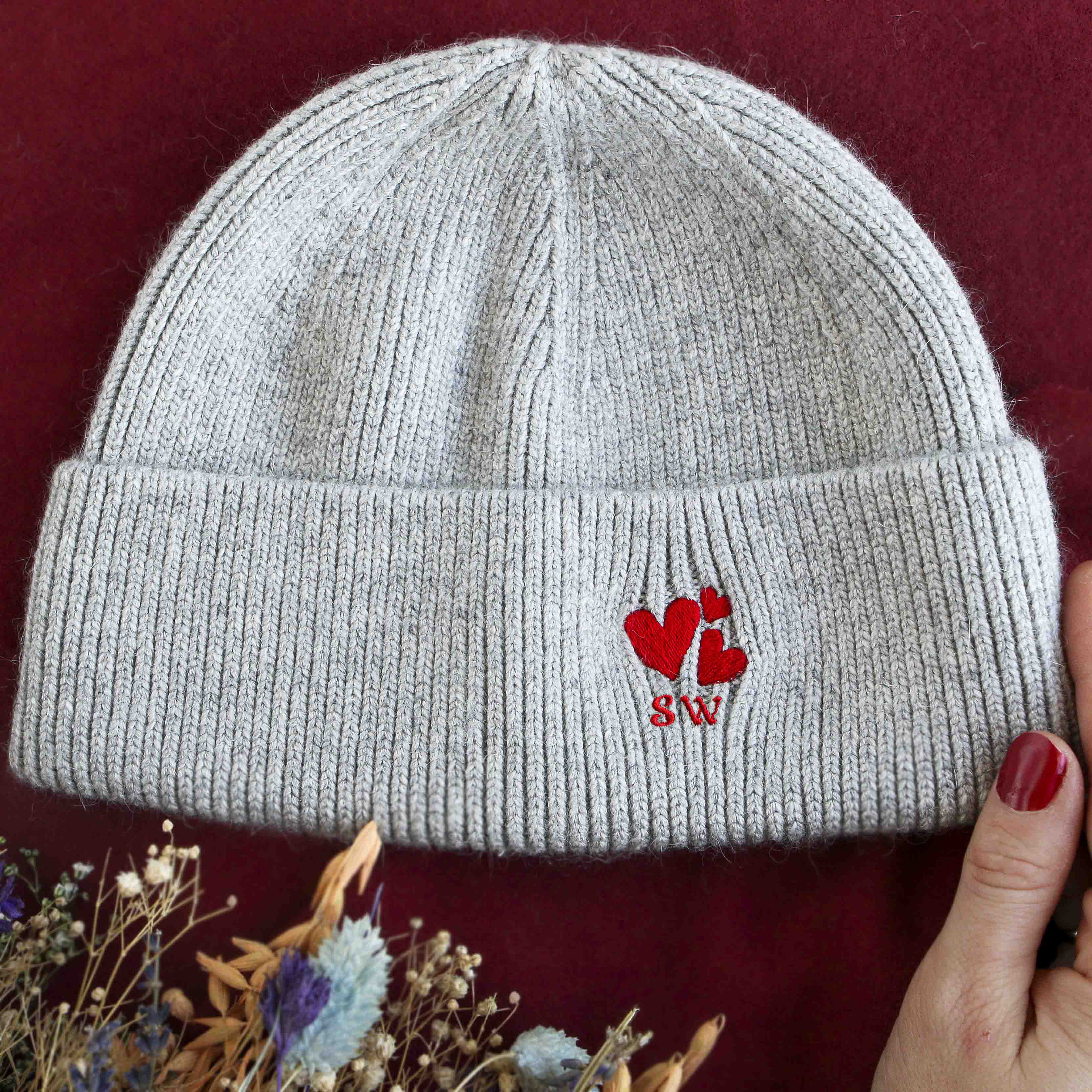Luxury Heart Personalised Hearts Cashmere Beanie Hat - Etsy display picture 1