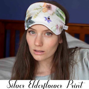 Silk Blindfold Eye Mask, Floral Luxury Birthday Gift Silver Elderflower