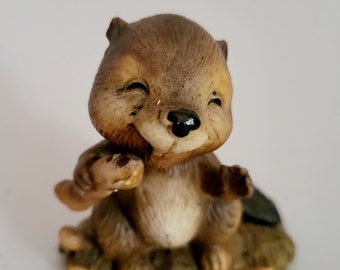 Ceramic Beaver Figurine by Lipco - Wildlife Animal Collectible - Retro Woodland Home Decor
