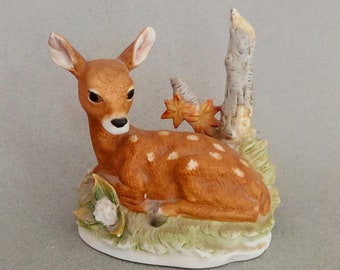 Vintage Homco Fawn Figurine - Porcelain Bisque Deer Collectible