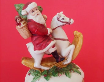 Vintage Enesco Santa on Rocking Horse Music Box - The Santa Claus Shoppe Collectible