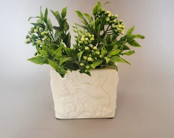 Vintage Porcelain Ivory White Hummingbird Floral Planter - Retro Home Decor