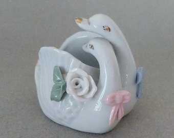 Vintage Ceramic Porcelain Swan Trinket Holder-Swan Collectible