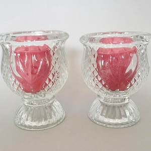 Pair of Fostoria Glass Candleholders - Avon Tulip Votive Reversible Candleholders - Retro Home Decor - Classic Glass Tapered Candleholders