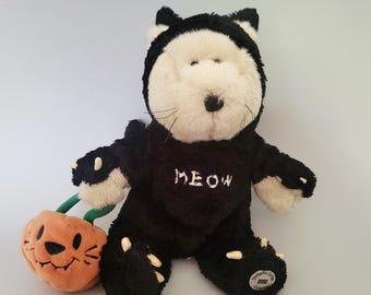 Vintage 2002 Starbucks Plush Bearista Bear in Black Cat Costume with Pumpkin – Starbucks Coffee Company Collectible - Retro Halloween Decor