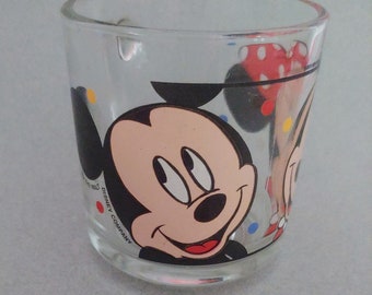 Vintage Mickey and Minnie Mouse Glass Mug, Walt Disney Collectible Mug