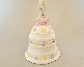 Vintage Flambro Floral Bisque Porcelain Bell - Spring Home Decor