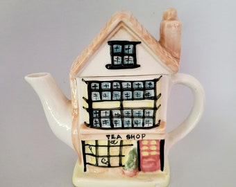 Ceramic Tea Shop Themed Teapot - Two Piece Lidded Teapot - Country Cottage Decor - Retro Kitchen Decor