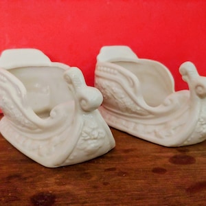Vintage White Ceramic Porcelain Pair of Christmas Sleighs