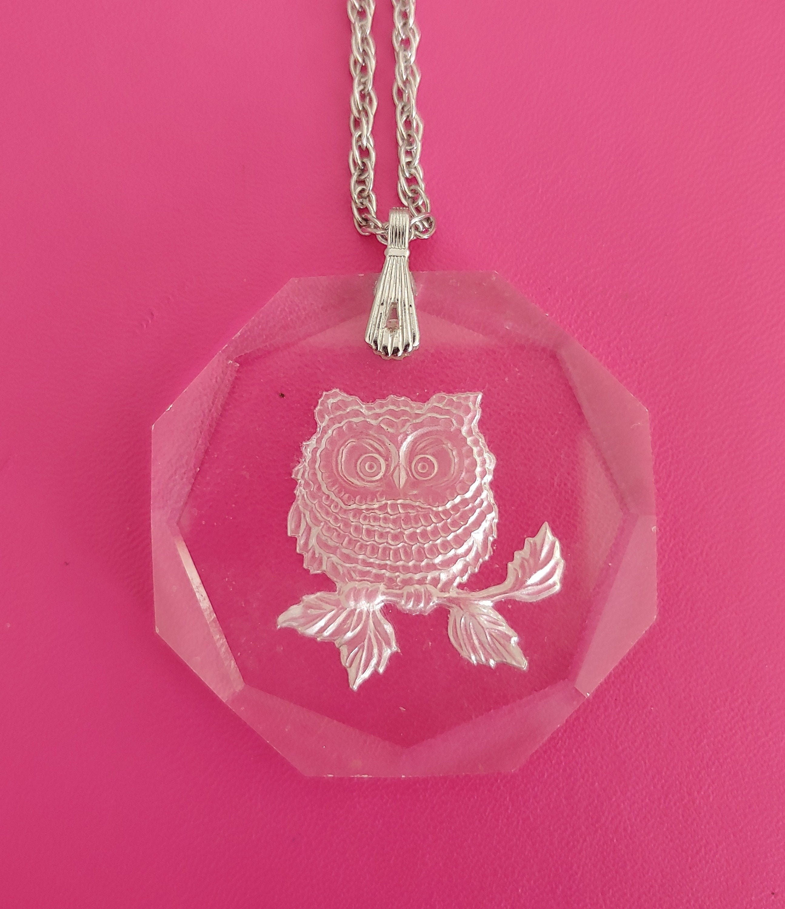 Vintage Lead Crystal Owl Pendantsilvertone Owl Necklace Etsy UK