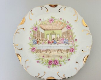 Vintage Last Supper Decorative Plate Japan 18K Gold Trim - Religious Home Decor