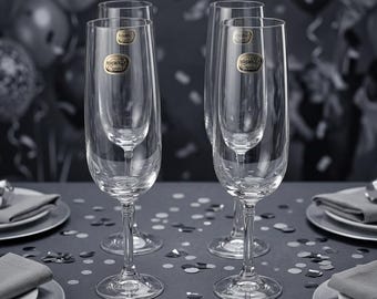 Vintage Bohemia Crystal Champagne Flutes - Set of 4 - Made in Czechoslovakia