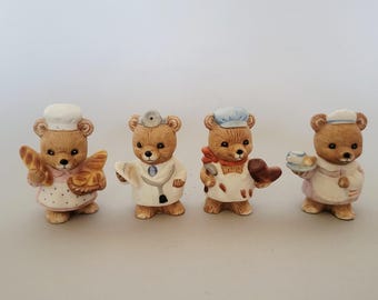 Vintage Miniature Homco Career Bear Figurines - Mini Ceramic Teddy Bears
