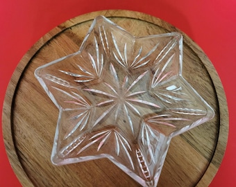Vintage Clear Glass Star Candy Dish - Star Mist Pattern Trinket Dish - Retro Holiday Christmas Decor