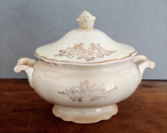 Homer Laughlin Sugar Bowl - Virginia Rose Pattern - Made in USA - Retro Home Decor