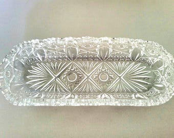 Vintage L.E. Smith Quintec Cut Crystal Celery Dish – Relish Tray - Retro Kitchen Decor