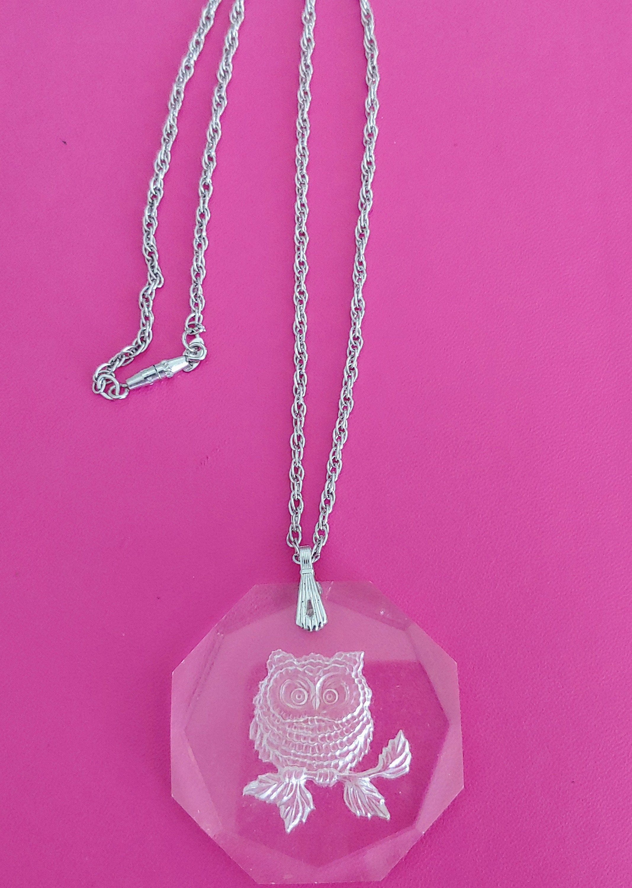 Vintage Lead Crystal Owl Pendantsilvertone Owl Necklace Etsy UK
