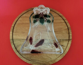 Vintage Mikasa Christmas Bell Dish - Festive Poinsettia and Holly Glass Bowl