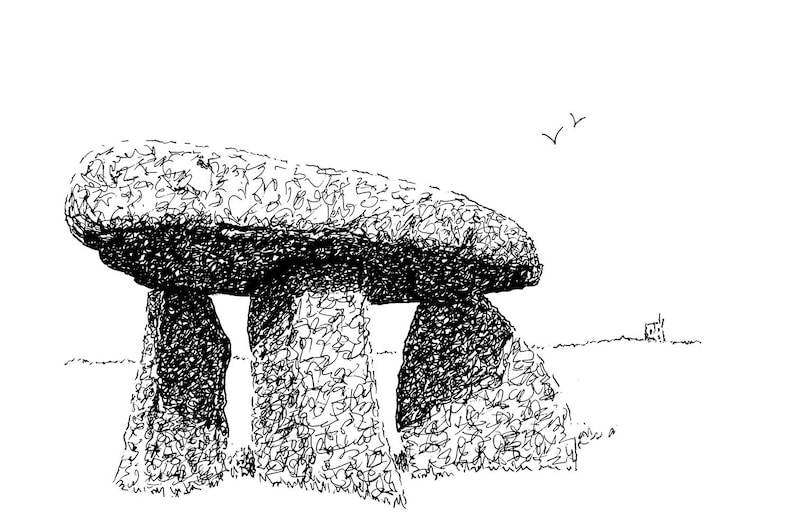 Lanyon Quoit #2 the original pen/&ink drawing reproduced as a 30 x 20cm mounted canvas print.