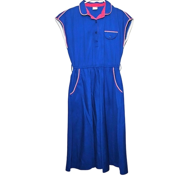 Vintage Altogether Fashions Womens Dress 11/12 Blue 80s Sporty Cap Sleeve