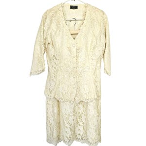 Cachet by Bari Protas Vintage Wedding Suit 9/10 Lace Jacket Skirt Ivory Classic