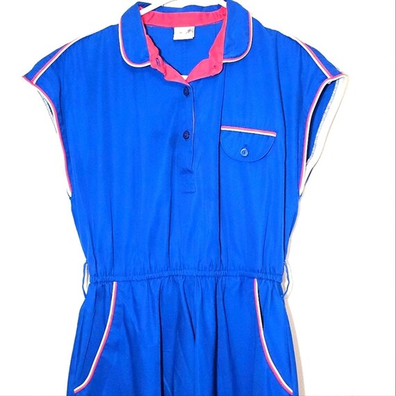 Vintage Altogether Fashions Womens Dress 11/12 Blue 80s Sporty Cap Sleeve View 3