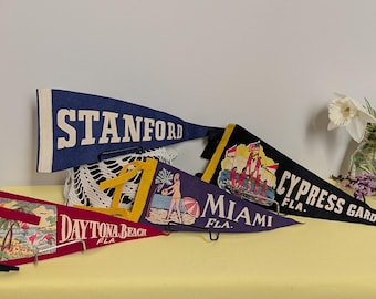 Vintage Felt Pennants | Stanford, Cypress Gardens, Miami, Daytona Beach | Mid-Century Travel Decor with Classic Americana Vibes