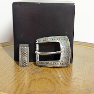 Vintage 1993 Southwestern Belt Buckle Set | Silver Plated Concho Style | Retro Western Wear Accent or Cowboy Costume Piece