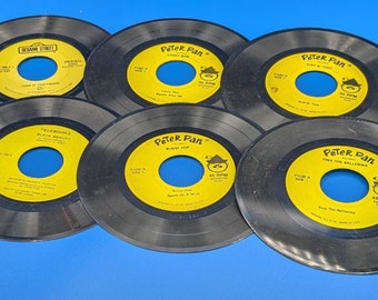 Lot of 6 Miscellaneous Children's 45 RPM Records | Peter Pan, Sesame Street, Telebooks  labels | Vintage Vinyl | Childhood Nostalgia