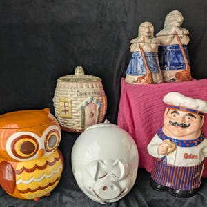 Vintage Cookie Jars | Choice of Retro Owl, Quigley &quot;The Happy Sleeping Pig&quot; McCoy, Chef Gator Fan, Baba Yaga 8&quot; or 10&quot;, or the Cookie House