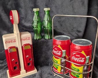 Vintage Coca-Cola Salt & Pepper Shakers | Pick Your Style | Glass Coke Bottles | Plastic Vending Machine | Metal Canister Set with Caddy